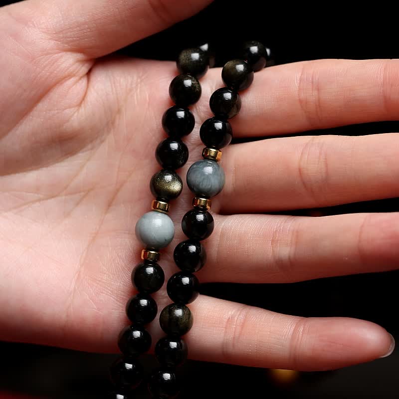 KarmaRipple's 108 Mala Beadwork Gold Sheen Obsidian Tiger Eye Eagle's Eye Stone Wealth Bracelet p12