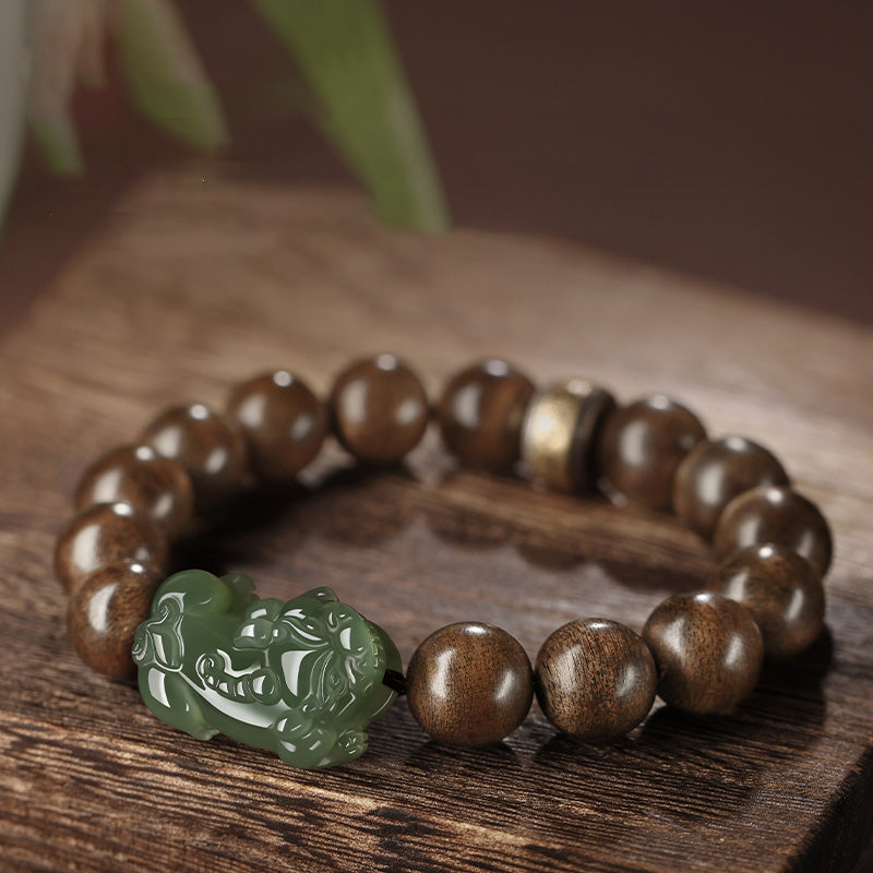 KarmaRipple's 925 Sterling Silver Brunei Agarwood PiXiu Jade Peace Strength Bracelet p10