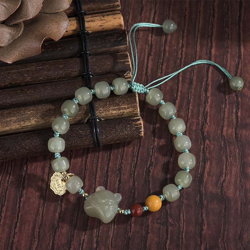 KarmaRipple's Chinese Zodiac Tiger Jade Blessing String Bracelet p3