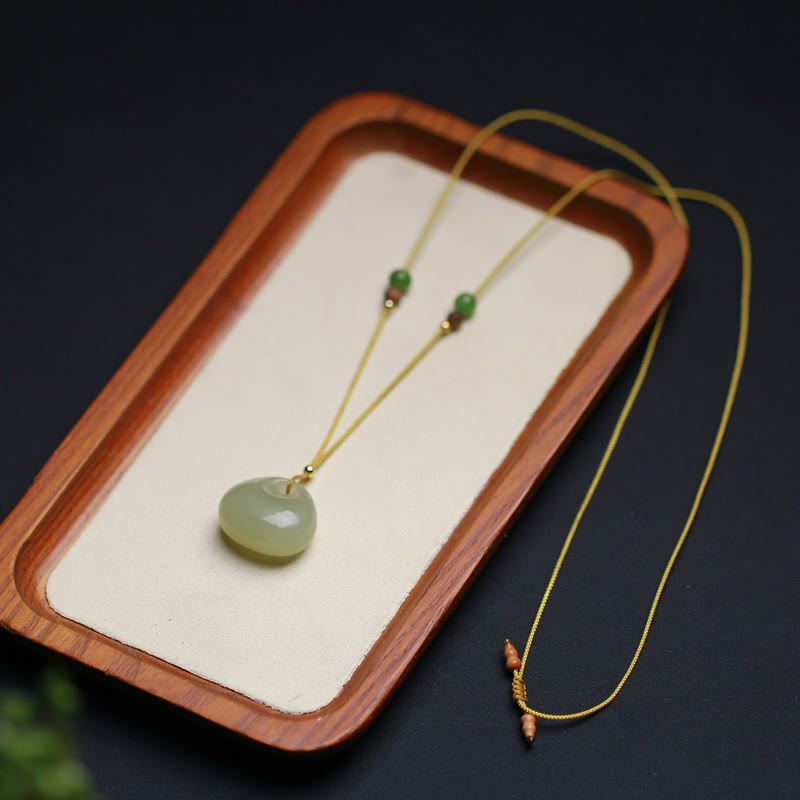 KarmaRipple's Authentic Hetian Jade Small Bag Pattern Prosperity String Pendant Necklace p6