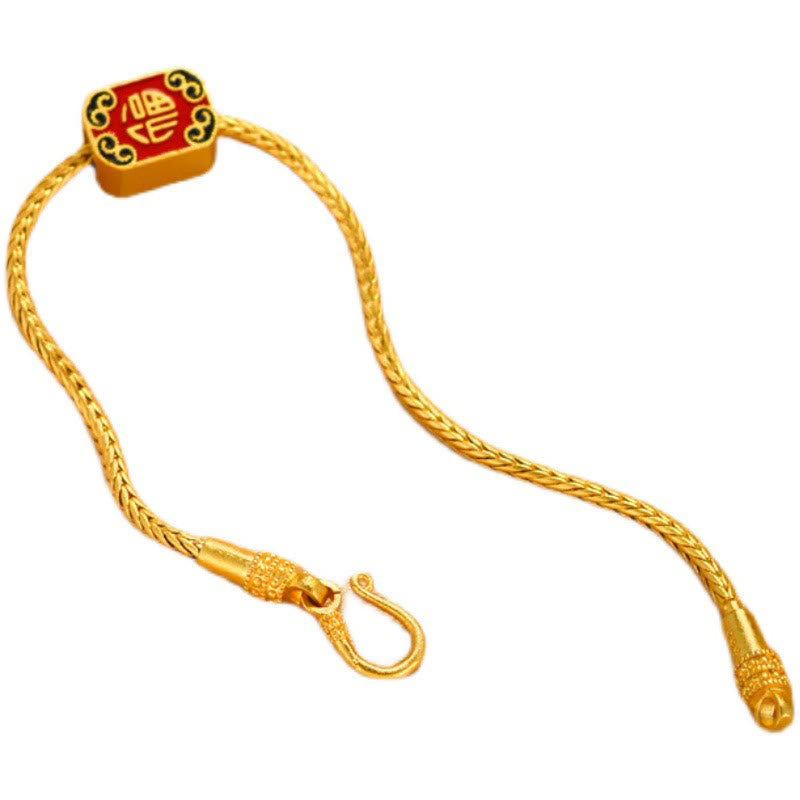 KarmaRipple's Tibetan 18K Gold Om Mani Padme Hum Fortunate Koi Fish Fu Character Ingot Bronze Coin Peace Bracelet p12