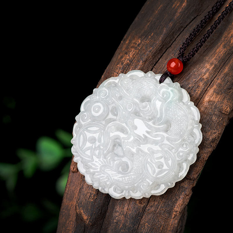 KarmaRipple's Ivory Jade Dragon Protection Pendant String Necklace p5