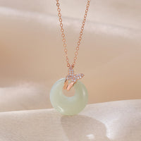 KarmaRipple's 925 Sterling Silver Authentic Hetian Jade Zircon Butterfly Fortune Pendant Necklace