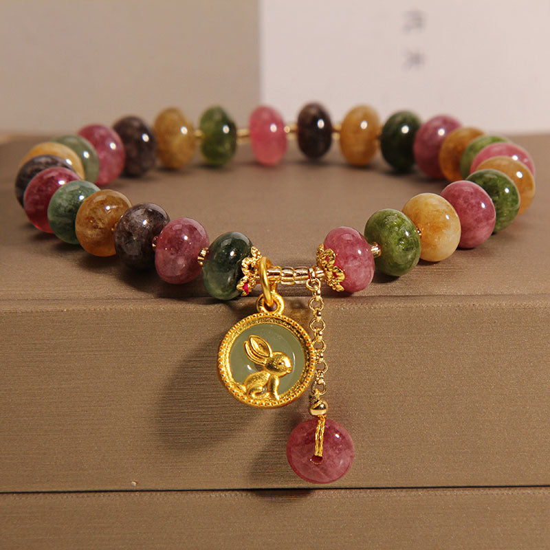 KarmaRipple's Authentic Colorful Tourmaline Cute Rabbit Talisman Positive Bracelet p1