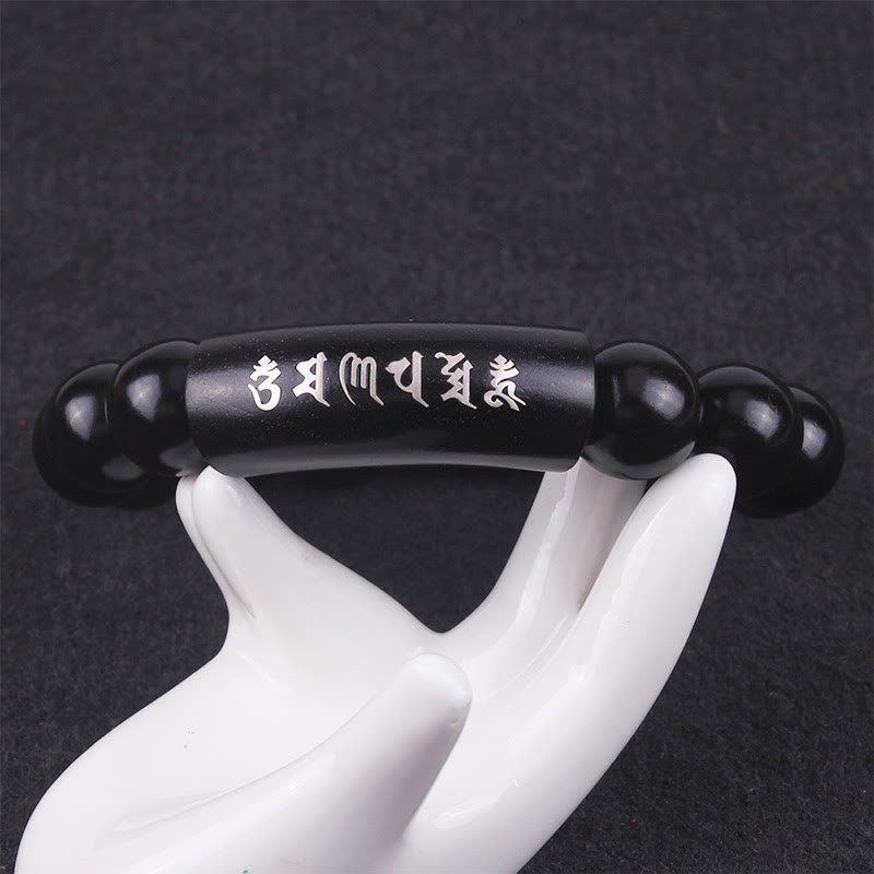 KarmaRipple's 999 Sterling Silver Ebony Wood Om Mani Padme Hum Inlaid Balance Bracelet p8