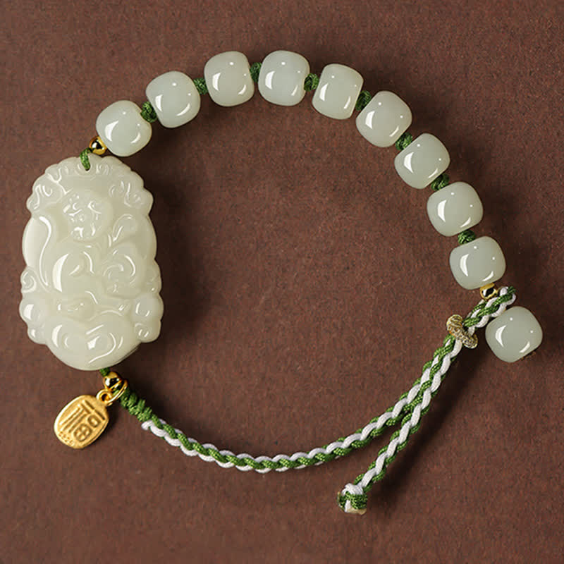 KarmaRipple's 925 Sterling Silver Chinese Zodiac Hetian Jade Happiness Fortune String Bracelet p32