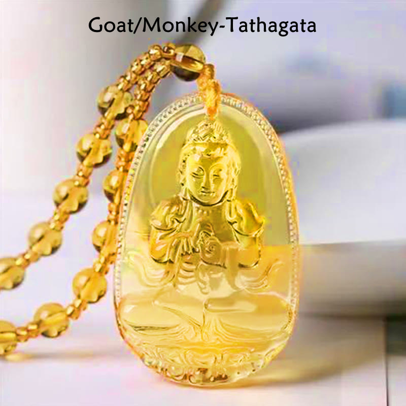 KarmaRipple's Citrine Guardian Buddha Serenity Necklace Pendant ( p7