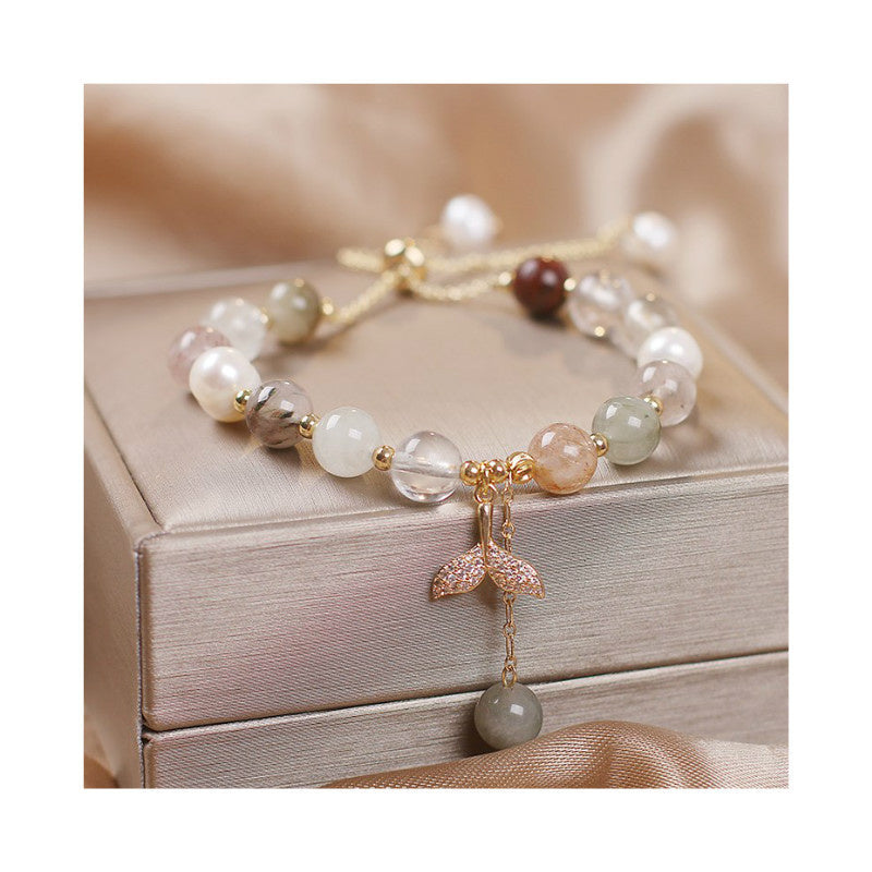 KarmaRipple's Strawberry Quartz Rutilated Quartz Fishtail Talisman Balancing Bracelet p13