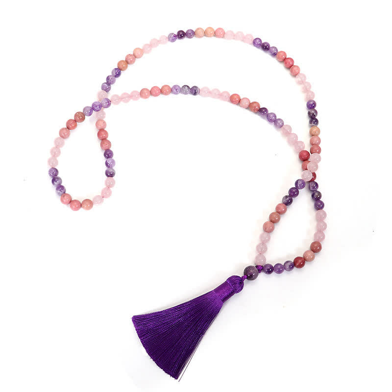 KarmaRipple's 108 Mala Beadwork Amethyst Rose Quartz Spiritual Balancing Tassel Bracelet p14