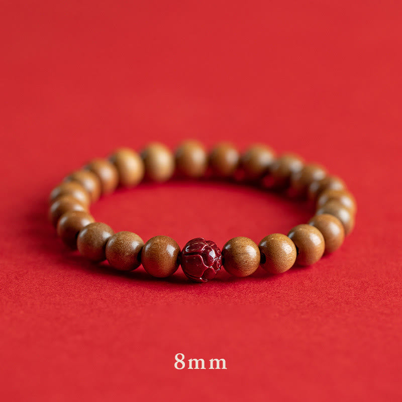 KarmaRipple's Peach Wood Lotus Cinnabar Fortune Wealth Bracelet p4