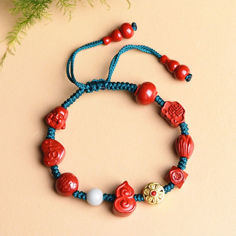 KarmaRipple's Authentic Cinnabar Gourd Om Mani Padme Hum Laughing Buddha Blessing String Bracelet p2