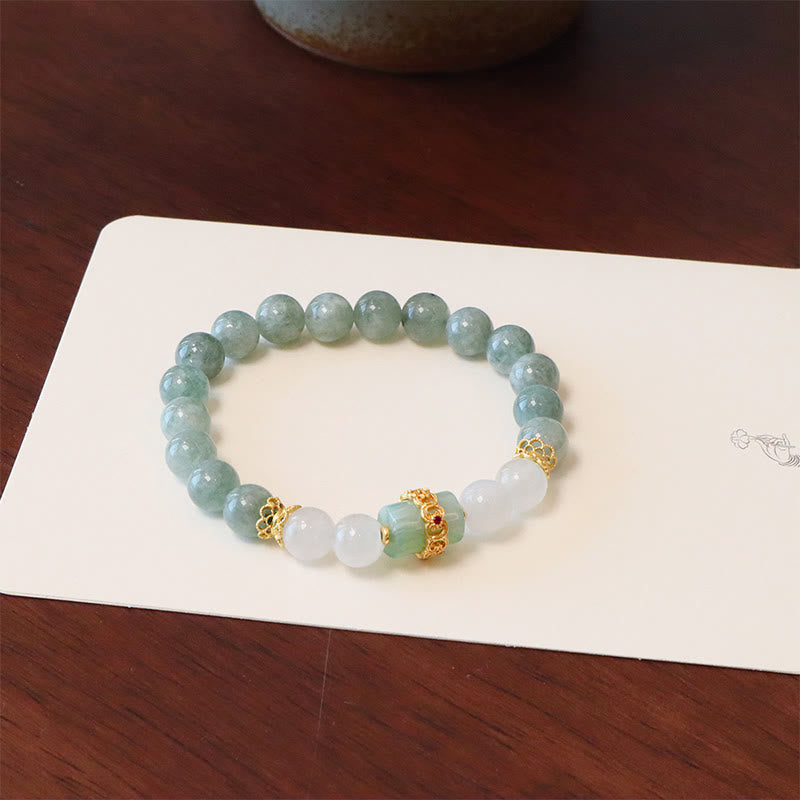 KarmaRipple's Single Double Layer Jade Peace Buckle Fortune Bracelet p3