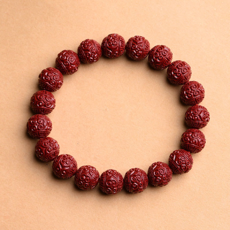 KarmaRipple's Authentic Cinnabar Om Mani Padme Hum Fret Pattern Lotus Blessing Bracelet p1