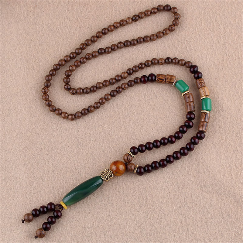 KarmaRipple's Tibetan Wenge Wood Bodhi Seed Agate Elephant Protection Pendant Necklace p23