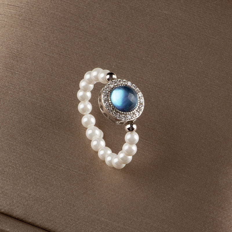 KarmaRipple's 925 Sterling Silver Pearl Blue Chalcedony Balancing Chain Bracelet Ring p8