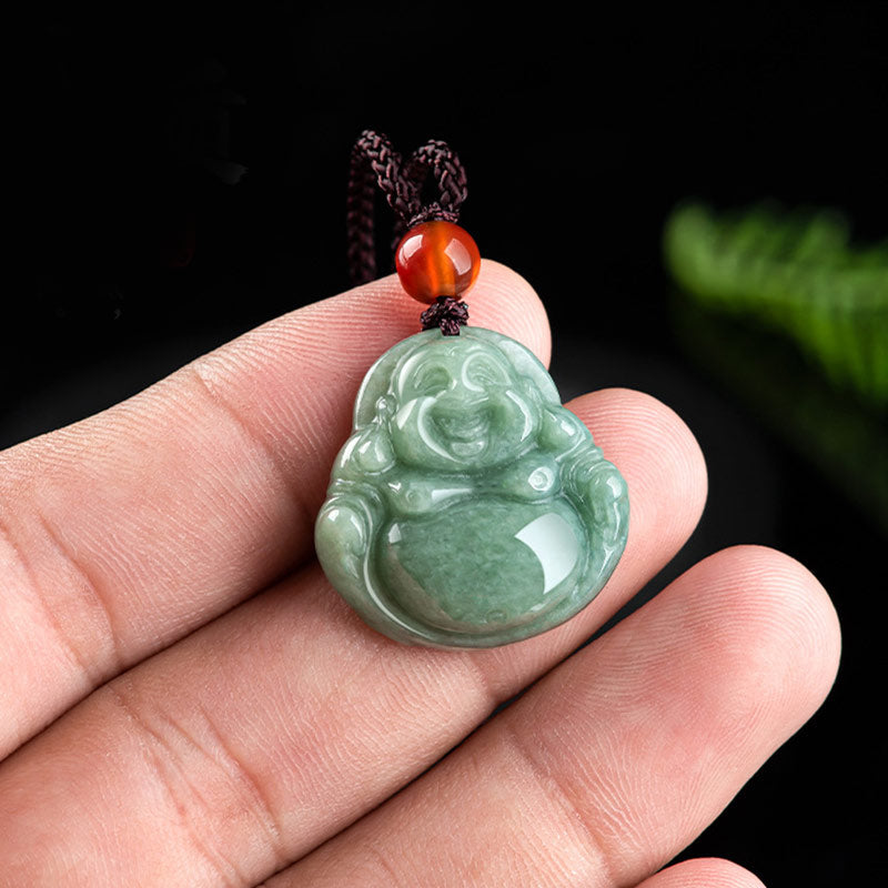 KarmaRipple's Laughing Buddha Cyan Jade Success Pendant String Necklace p4