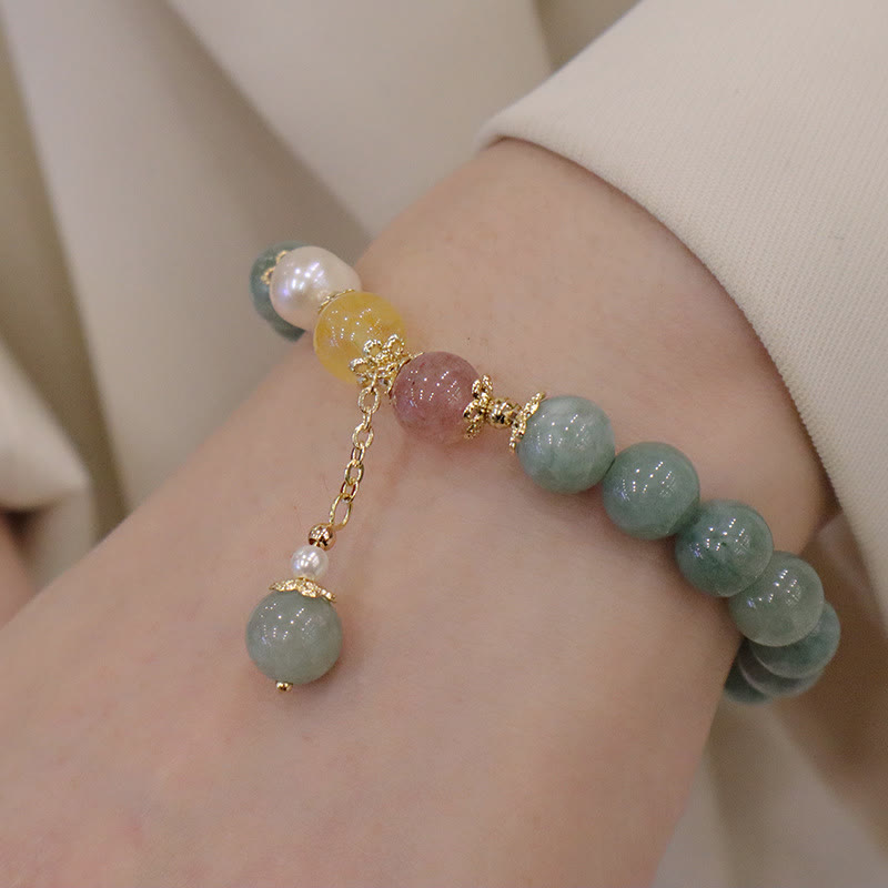 KarmaRipple's Jade Pearl Strawberry Quartz Abundance Fortune Bead Talisman Bracelet p6