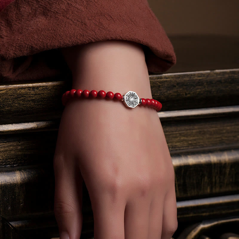 KarmaRipple's 925 Sterling Silver Yin Yang Bagua Symbol Cinnabar String Concentration Bracelet p17