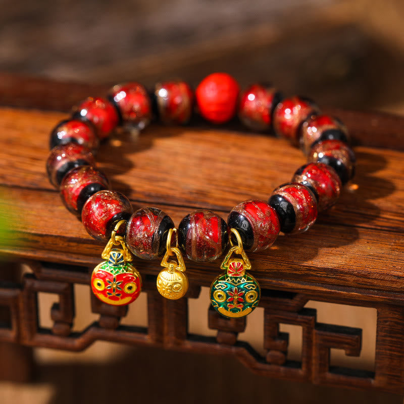 KarmaRipple's Gold Swallowing Beast Family Colorful Cinnabar Bead Bracelet p18