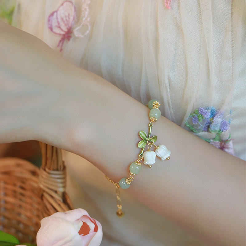 KarmaRipple's Green Jade Bead Lily of the Valley Prosperity Chain Bracelet p6