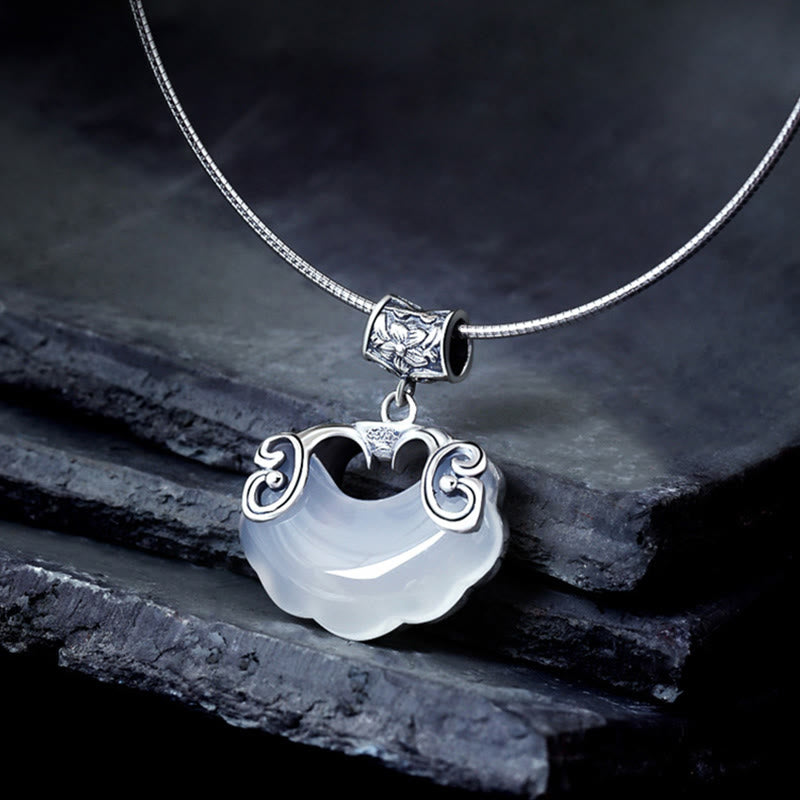 KarmaRipple's 925 Sterling Silver Authentic Chalcedony Lock of Good Wishes Koi Fish Fortune Pendant Necklace p1