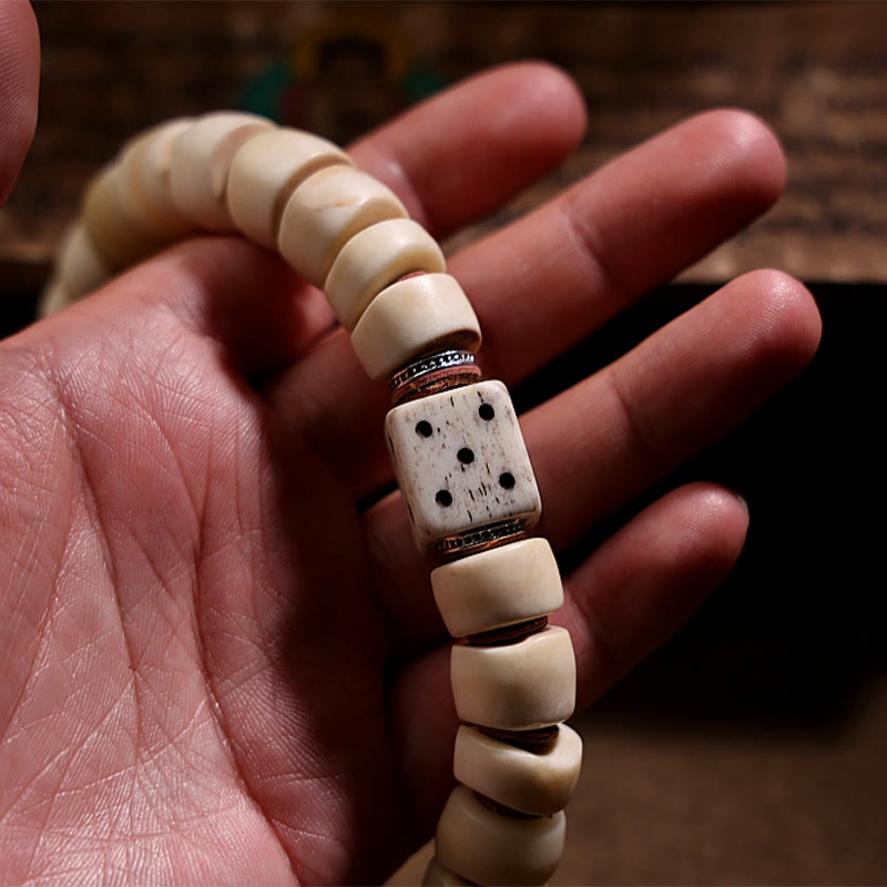 KarmaRipple's Tibetan Authentic Yak Bone The Lord Of The Corpse Forest Dice Chinese Zodiac Nine Palaces Eight Diagrams Strength Wrist Mala p6