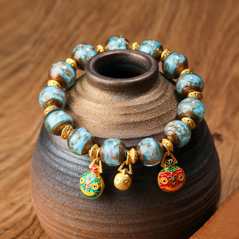 KarmaRipple's Gold Swallowing Beast Family Talisman Liuli Glass Bead Fortune Bracelet p30