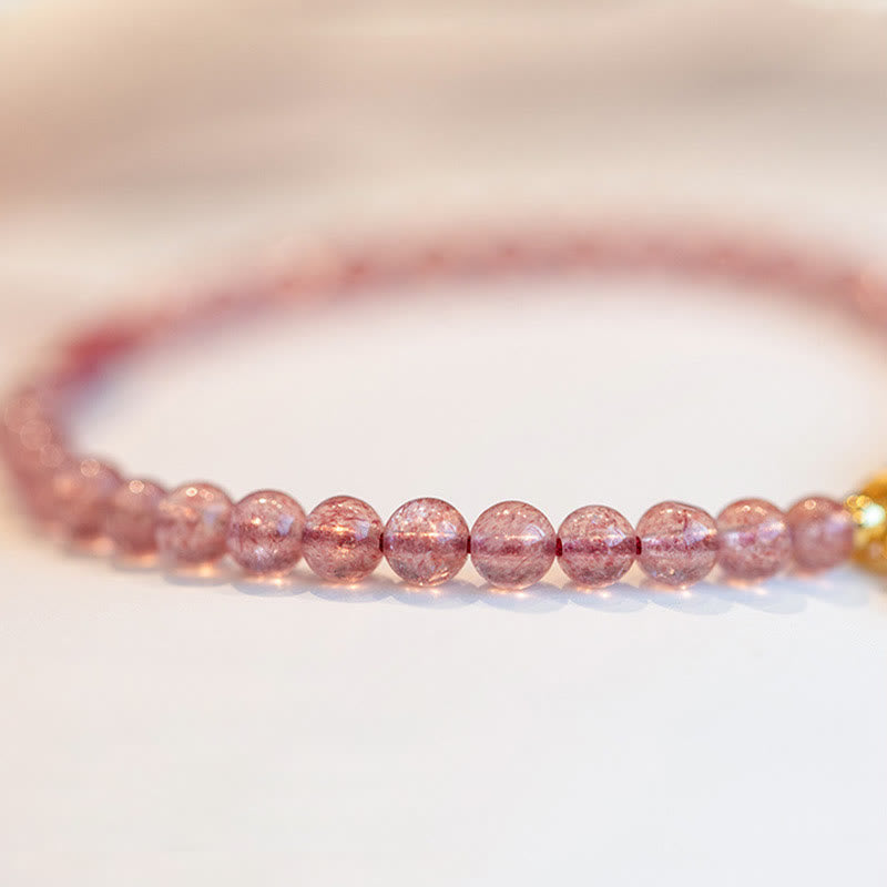 KarmaRipple's Authentic Strawberry Quartz Garnet Jade Fortunate Fortune Fu Character Balancing Talisman Bracelet p6