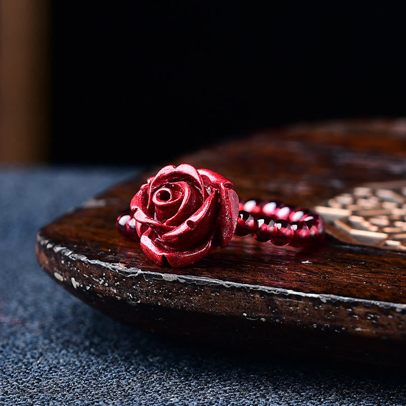 KarmaRipple's Garnet Cinnabar Fortunate Bead PiXiu Om Mani Padme Hum Rose Protection Ring p4