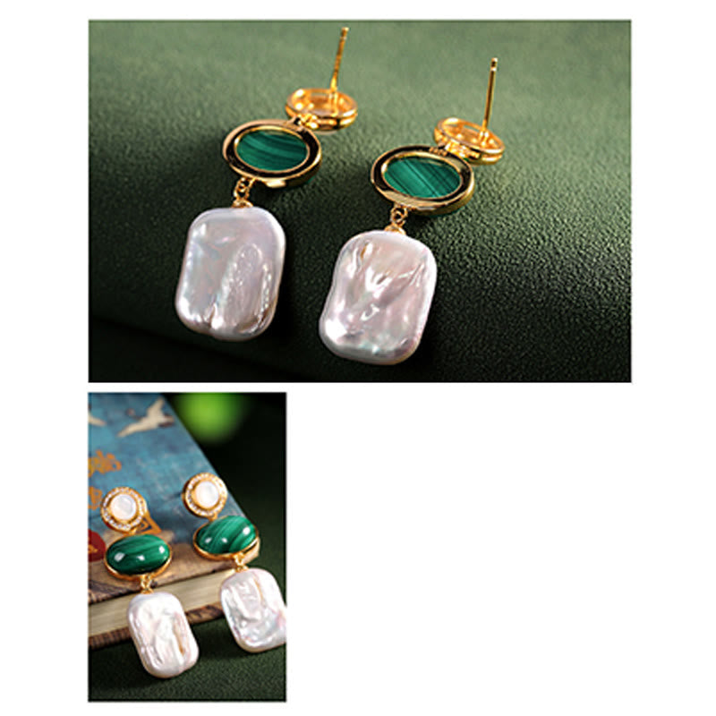 KarmaRipple's 925 Sterling Silver Authentic Baroque Pearl Malachite Balancing Wisdom Drop Earrings p10