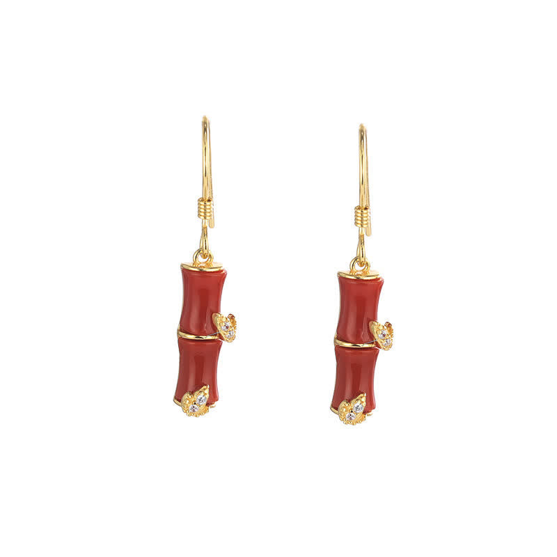 KarmaRipple's 925 Sterling Silver Hetian Jade Chrysoberyl Cat Eye Red Agate Bamboo Fortune Drop Earrings p20