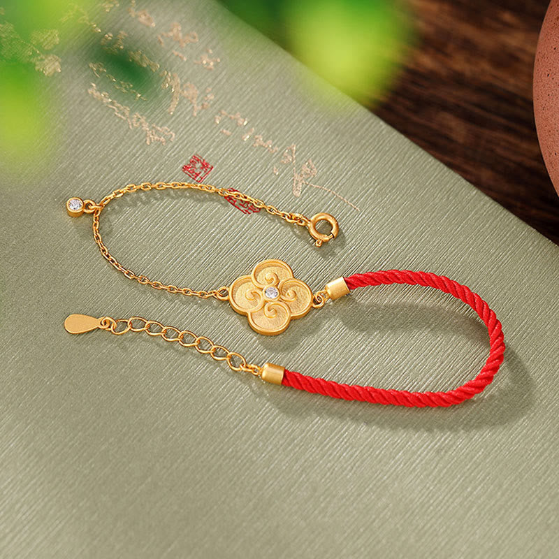 KarmaRipple's 925 Sterling Silver Plated Gold Four Leaf Clover Zircon Fortune Bracelet p1
