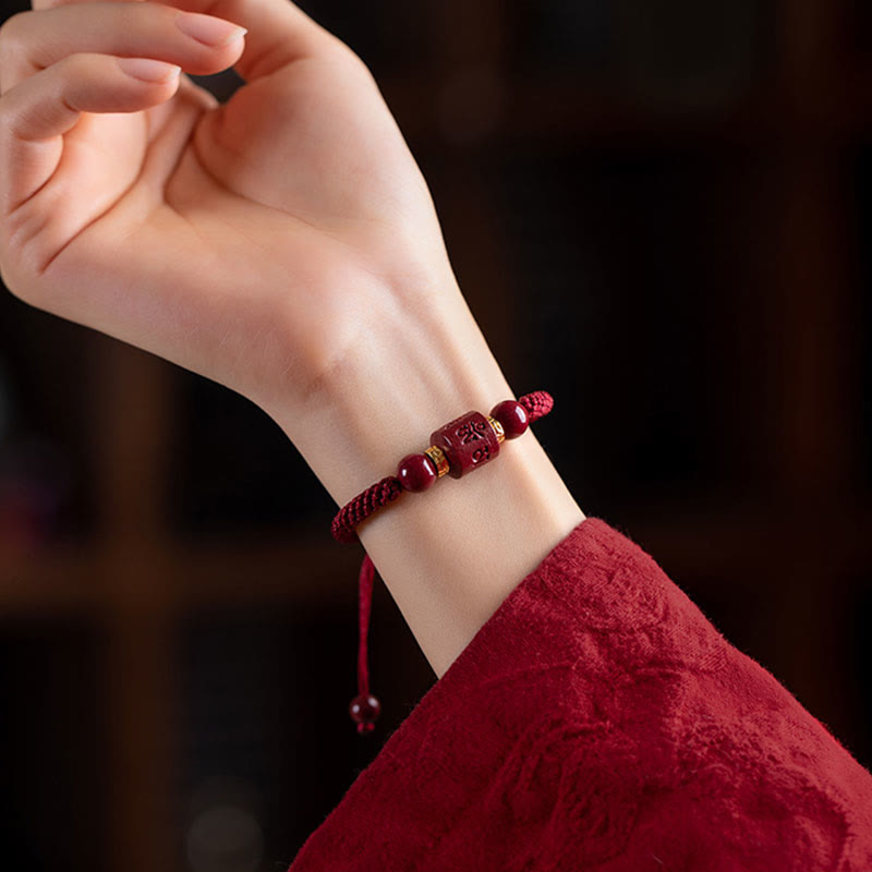 KarmaRipple's Tibet Cinnabar Om Mani Padme Hum Engraved Blessing Woven Bracelet p8