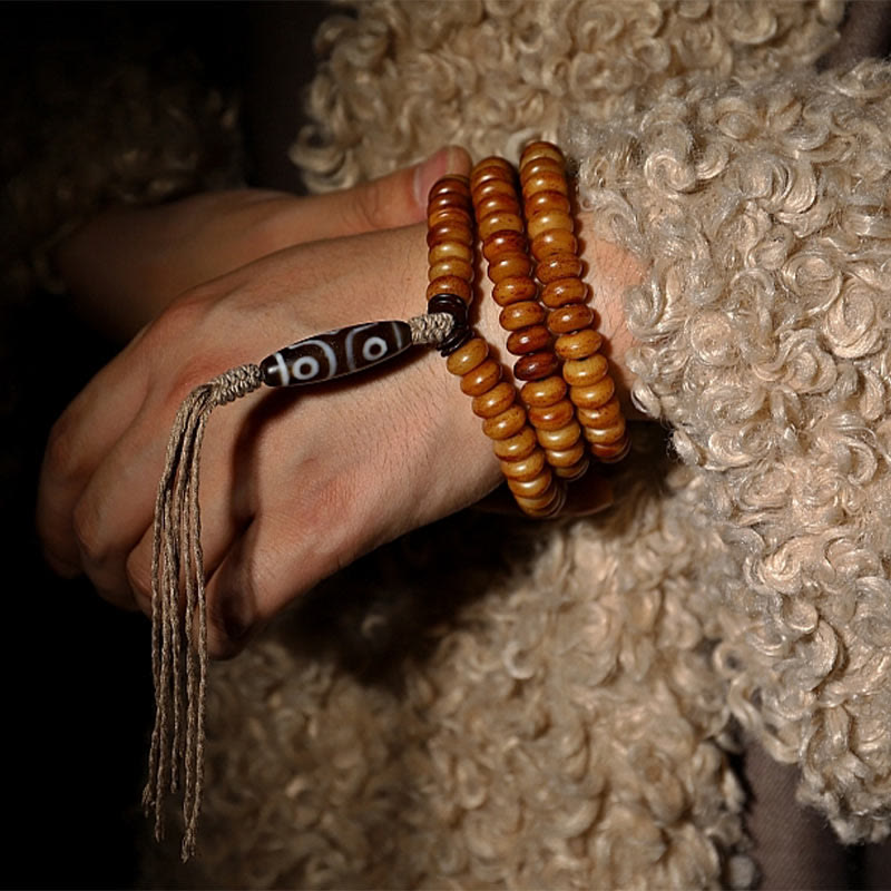 KarmaRipple's Tibet 108 Mala Beadwork Yak Bone Three-eyed Dzi Bead Keep Away Evil Spirits Bracelet p9