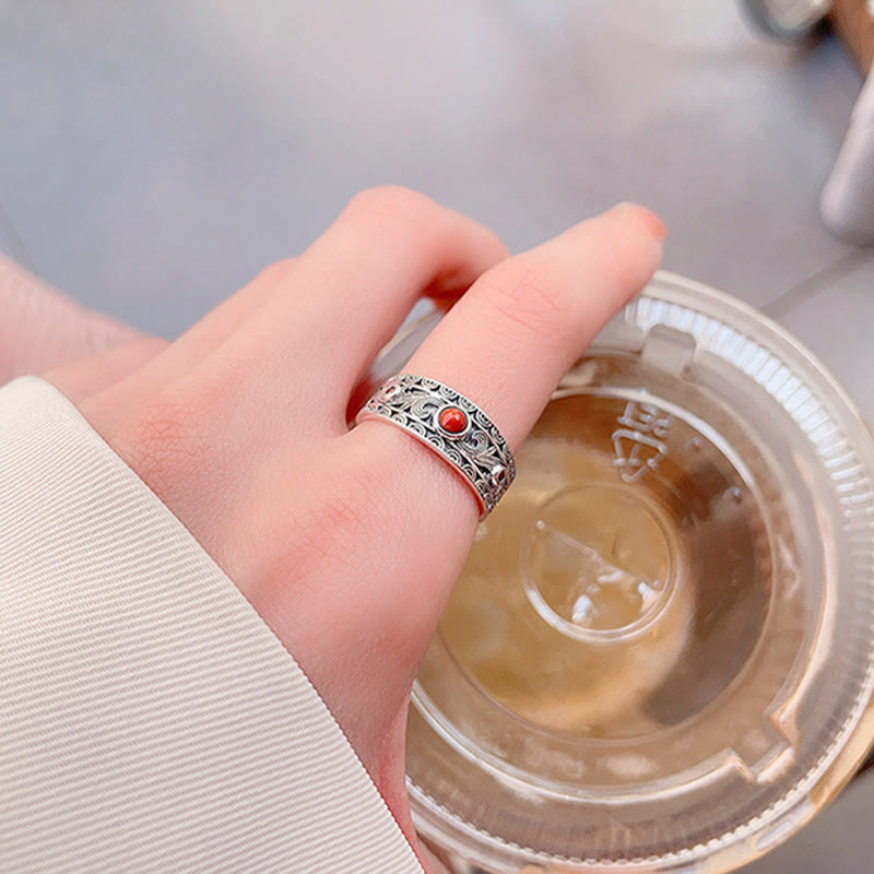 KarmaRipple's 925 Sterling Silver Embedded Red Agate Auspicious Clouds Logical Thinking Ring p4
