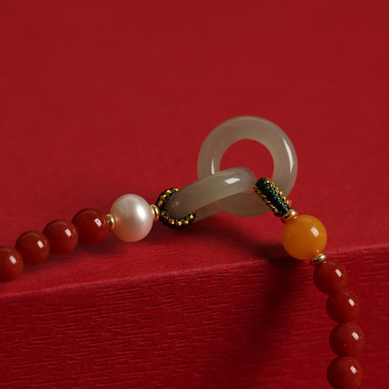 KarmaRipple's Authentic Red Agate Hetian Jade Double Peace Buckle Confidence Bracelet p5