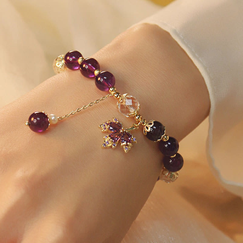 KarmaRipple's 14k Gold Plated Authentic Amethyst Balancing Maple Leaf Talisman Bracelet p4