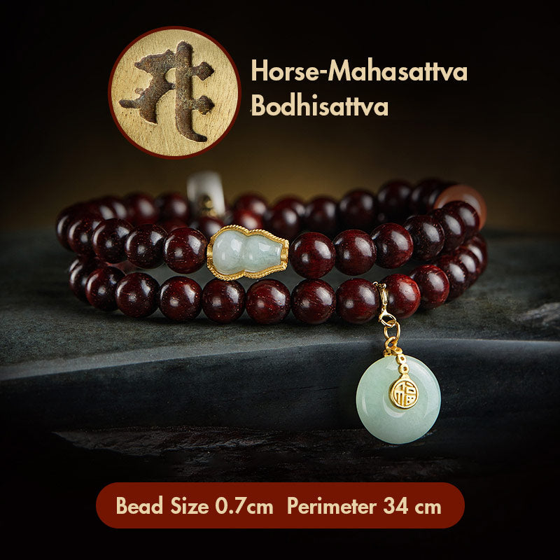 KarmaRipple's Chinese Zodiac Natal Buddha Small Leaf Red Sandalwood Jade Red Agate PiXiu Sooth Bracelet p5