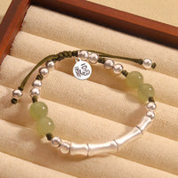 KarmaRipple's 925 Sterling Silver Authentic Jade Fu Character Bamboo Abundance Bracelet