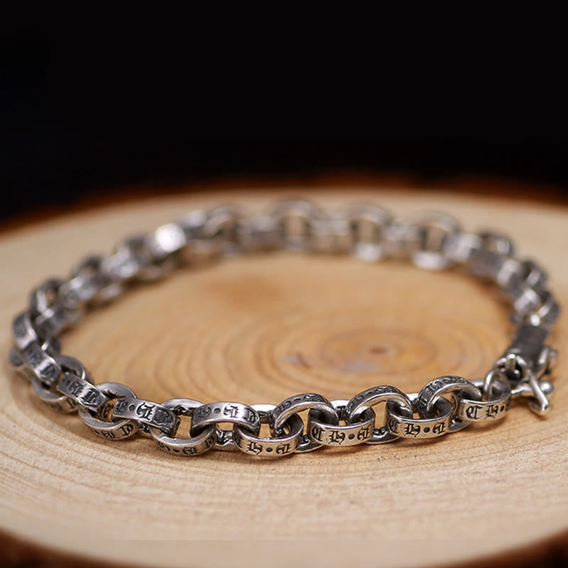 KarmaRipple's 925 Sterling Silver Om Mani Padme Hum Carved Design Creativity Metal Bracelet p1