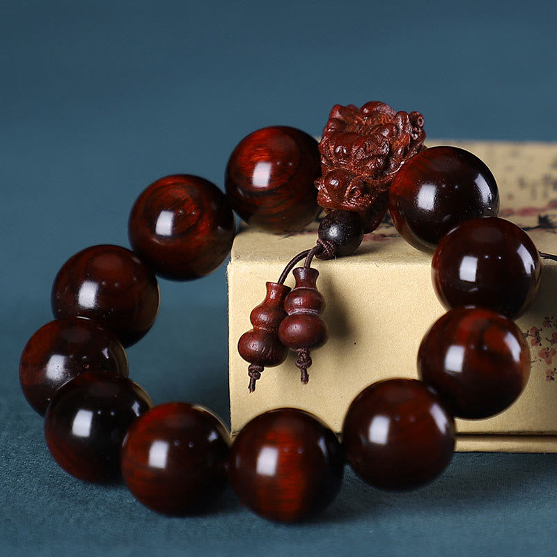 KarmaRipple's Rosewood Green Sandalwood Small Leaf Red Sandalwood Agarwood Dragon Carved Protection Bracelet p4