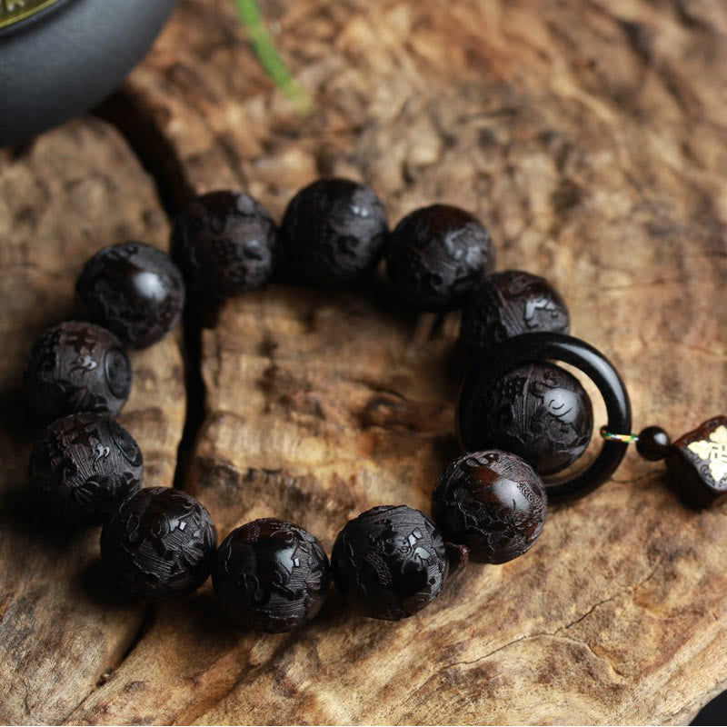 KarmaRipple's Ebony Wood Chinese Character Yin Yang Engraved Gourd Balance Bracelet p4