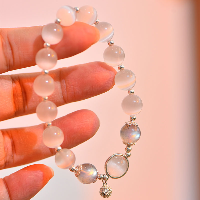 KarmaRipple's 925 Sterling Silver Cat Eye Moonstone Love Support Bracelet p5