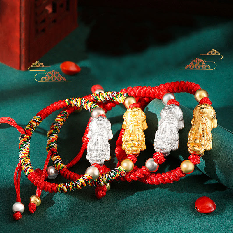 KarmaRipple's 999 Sterling Silver PiXiu Wealth King Kong Weave String Woven Kids Child Bracelet p14