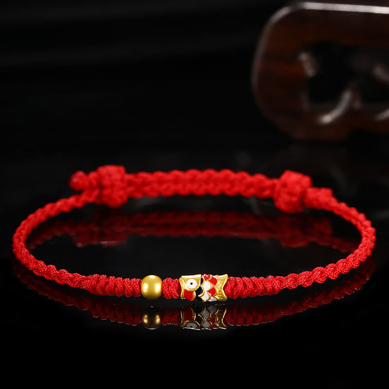 KarmaRipple's 999 Gold Fortune Koi Fish Handcrafted Woven String Bracelet p1