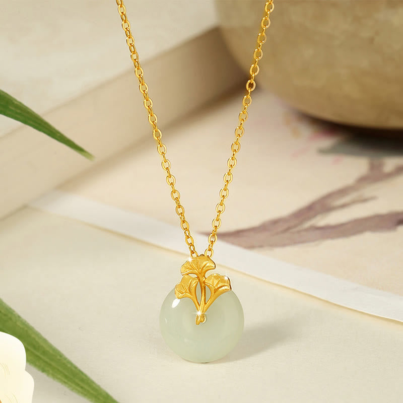 KarmaRipple's 925 Sterling Silver Hetian Jade Ginkgo Leaves Prosperity Pendant Necklace p1