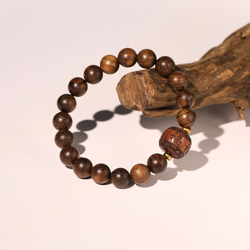 KarmaRipple's Rosewood Auspicious Clouds Totem Fu Character Bamboo Pattern Warmth Bracelet p22