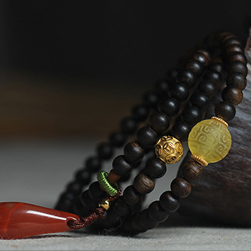 KarmaRipple's 999 Gold Nha Trang Heiqinan Agarwood Amber Red Agate Strength Meditation Bracelet p7
