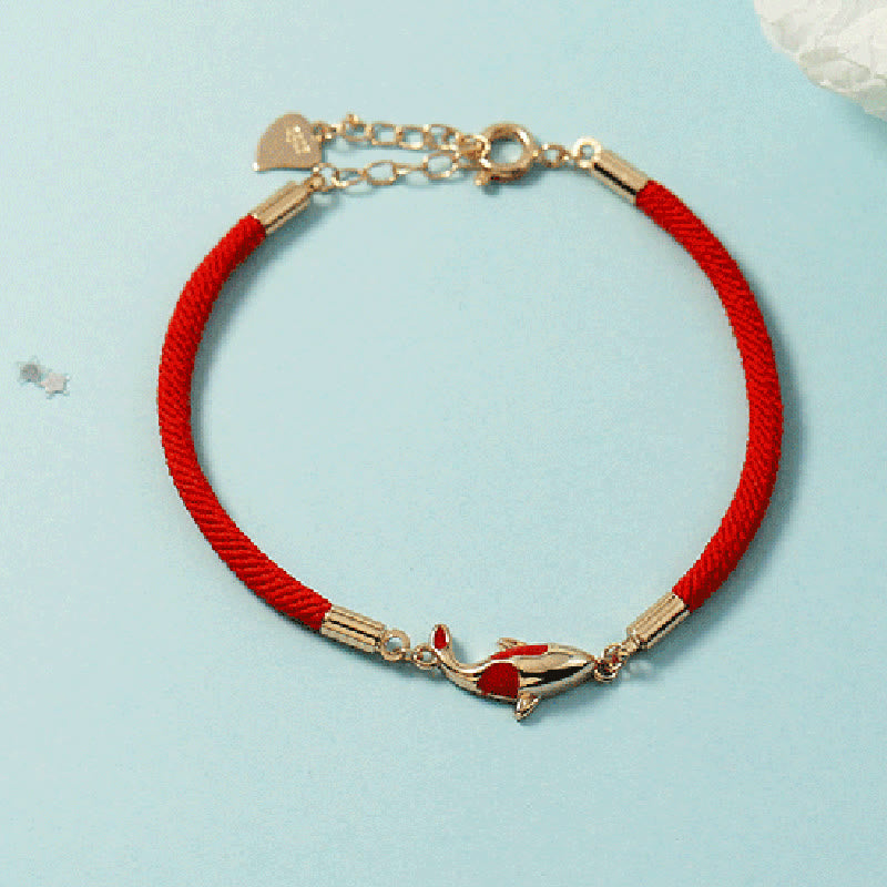 KarmaRipple's Bronze Koi Fish Wealth Pendant Necklace Red Rope Bracelet Earrings Set p7