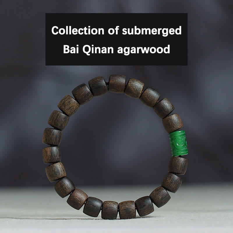 KarmaRipple's Nha Trang Rare Bai Qinan Agarwood Cyan Jade Red Agate Laughing Buddha Tibetan Bone Strength Meditation Bracelet p11